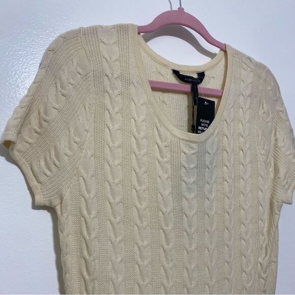 BCBGMaxAzria Ivory Wool Sweater Dress Size Large NWT Embroidered Short Sleeve - Picture 4 of 11